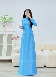 🌻Material: Lụa vân phap 🌻Stretchy level: 2/10 🌻 The measurement of this ao dai (long dress) is in Vietnamese size (American size tends to be bigger for the same size). Please LOOK AT THE SIZE CHART CAREFULLY BEFORE ORDERING. There might have some chalk writings on the fabric due to making process. These marks can be washed away easily. 🌻🌻No returns or exchanges Buyer can contact seller about any issues with an order. 🌸 Follow us Facebook/aodaiemily www.aodaiemily.com 💜 Thank you very much💜 Fitted Light Blue Maxi Dress For Wedding, Light Blue Fitted Maxi Dress For Wedding, Fitted Light Blue Long Sleeve Gown, Blue Fitted Long Gown, Blue Maxi Dress For Wedding, Blue Wedding Maxi Dress, Fitted Blue Ao Dai For Evening, Blue Fitted Ao Dai For Evening, Formal Blue Ao Dai For Spring