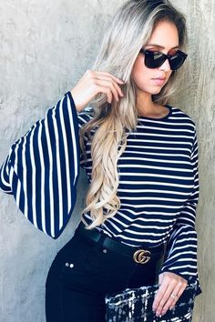 Dalani Top - BOMSHELL BOUTIQUE Midlife Fashion, Rodeo Fashion, Event Outfit, Fashion Group, Striped Sleeve, Mom Tees, Dressy Outfits, Trendy Tops, Mom Style