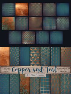 copper and teal digital paper textures