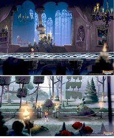 two different views of the same scene in an animated game