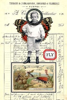 an old postcard with a little boy in white clothes and butterfly wings on it