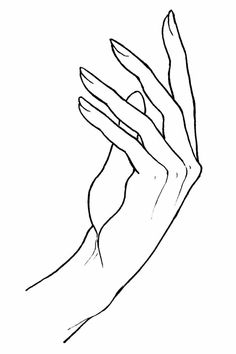 a black and white drawing of a hand holding something in it's left hand