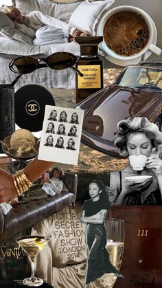 a collage of photos with women and coffee