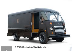 an image of a black truck with yellow stripes on it's side and the words krusside walk - in van below