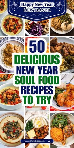 Celebrate the New Year with the rich, comforting flavors of 50+ New Years Soul Food Recipes. Soul food is all about hearty, satisfying dishes that bring warmth and joy to the table, making it the perfect cuisine to kick off the year. From savory classics like fried chicken and collard greens to indulgent sides like mac and cheese and cornbread, these soul food recipes will add a delicious touch of tradition to your celebration. Whether you're hosting a large gathering or enjoying a family meal, these recipes will ensure your New Year is filled with good food, good fortune, and great memories. Chicken And Collard Greens, Soul Food Dinner Party, Recipes Soul Food, Soul Food Menu, Soul Recipes, New Years Day Meal, Sunday Dinners, Southern Cornbread