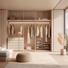 a bedroom with an open closet and white furniture