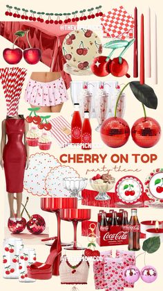 Cherry on top party theme party theme ideas, baby shower ideas, bridal shower ideas, cherry decor, cherry party, cherry party crafts Shirley Temple Shirley Temple party dirty Shirley party. cherry outfits. baby shower theme. bridal shower theme. Top Baby Shower Themes, Cherry Party, Dirty Shirley, Cherry Decor, Sweet Baby Shower Ideas, Surprise Birthday Decorations, 25th Birthday Parties, Holiday Party Themes, 32 Birthday