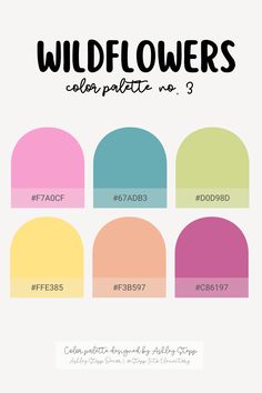 the wildflowers color palette no 3 is shown in four different colors, including pink, yellow and green