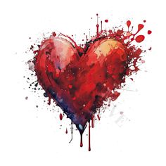 a red heart painted with watercolors on a white background