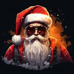 a santa clause wearing sunglasses and a red hat with snow flakes on it's back