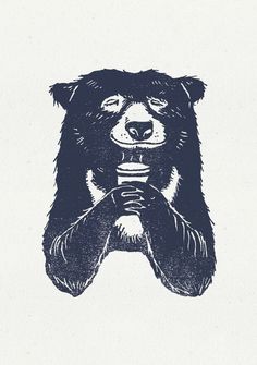 a drawing of a bear holding something in his hands