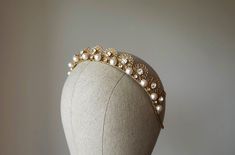 Gold crown with pearls. Bridal tiara. Wedding pearl crown ~MATERIALS~ -Czech glass white clear crystals -Austrian glass pearl -Gold filigree ~SIZE~ Height 1 inch (2,5 см) ~SHIPPING AND DELIVERY TIME~ This headpiece is ready to ship by 3-5 days The approximate time of shipment: - 10-16 days to Europe - 15-35 days to United States and other countries. ~IMPORTANT INFORMATION~ -Please allow as much time for shipping as possible before your important date ! I can't guarantee shipping time as its beyo Regal Structured Crown Wedding Headpiece, Regal Structured Crown Headpiece For Wedding, Regal Crown Headpiece For Wedding, Wedding Headpiece With Tall Crown Design, Regal Wedding Headpiece With Structured Crown, Regal Tall Crown Headpieces For Wedding, Regal Tall Crown For Wedding, Elegant Headpiece With Tall Crown Design, Elegant Wedding Crown With Structured Shape