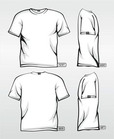 the front, back and side views of a white t - shirt