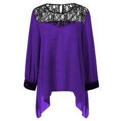 Plus Size Lace Splicing Asymmetrical Blouse - Deep Purple - 2V04180334 - Women's Clothing, Plus Size Women's Clothing  #PlusSizeWomensClothing #Women's #Clothing # #Plus #Size #Women's #Clothing Purple Lace Top, Blouse Size Chart, Lacy Tops, Plus Size Romper, Asymmetrical Blouse, Lace Splicing, Trendy Plus Size Clothing, Asymmetrical Tops, Plus Size Womens Clothing