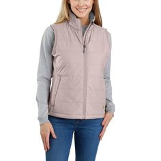 Take on cool, wet weather in this lightweight women's puffer vest from Carhartt. It's Cordura®-reinforced weave holds up to the toughest jobs, and lightweight insulation adds critical warmth. Water-repellent and windproof technology fights unsettled weather to keep you dry and comfortable. It's made to move with a relaxed fit and built-in flex where you need it most for a full range of motion.Features1.75-ounce, 100% Cordura® nylon shell; 11-ounce, 89% nylon, 11% elastane side and sleeve panelsQ Womens Carhartt Vest, Carhartt Vest, Womens Puffer Vest, Carhartt Womens, Safety Clothing, Carhartt Women, Work Shirts, Work Pants, Short Tops