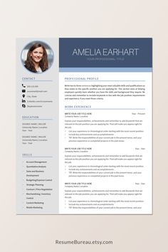 a professional resume template with blue accents