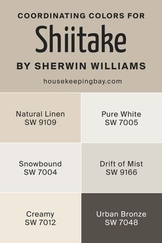 Shiitake SW 9173 by Sherwin Williams - Coordinating Colors Sw Crisp Linen, Natural Linen Color Palette, Urban Bronze Color Palette, Sw Creamy, Drift Of Mist, Bronze Color Palette, Urban Bronze, Balanced Beige