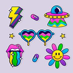 various stickers with different shapes and colors