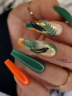 Nail Flash, Green Nail Designs, Autumn Look, Fall Acrylic Nails, Do You, Orange Nails, Pretty Acrylic Nails