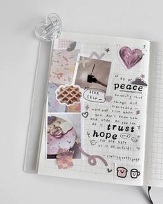 an open notebook with pictures and words on it