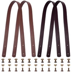 two pairs of leather straps with screws on each side and an assortment of hardware