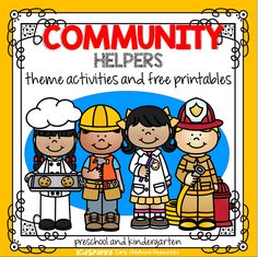 a poster with three children dressed as firemen and the words community helpers on it