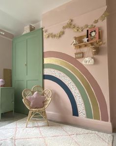 a child's room decorated in pastel colors