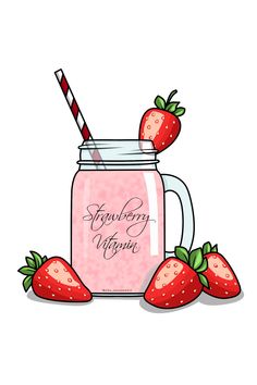 two strawberries are next to a mason jar with the words strawberry virgin on it