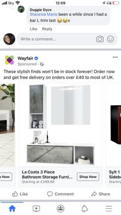 two screenshots showing different types of furniture on the same page as well as an advertise