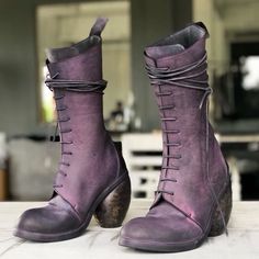 Nutsa Modebadze Purple Leather Short Lace Up Heel Boots Size 6 Unique Color Very Hard To Come By Bad Ass!!!! Pre-Owned But Only Worn A Few Times. Check Photos Calf Leather | Sheep Suede Brass Plated Heel 9cm | Leather Sole Uniquely Created And Painted By Hand They Retail For $700-900 If You Like: Organic Clothes Like Wildhorse Apparel, Crossfox, Flowerpot, Sew Much Love Or Just A Unique Wardrobe.. These Look Great With That Style. Feel Free To Ask Questions Before Purchasing, I’ll Be Happy To An Organic Clothes, Lace Up Heel Boots, Unique Wardrobe, Purple Boots, Leather Short, Dusty Purple, Organic Clothing, Purple Lace, Purple Leather