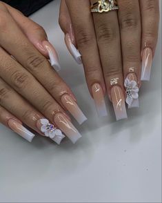 Square Acrylic Nails White Flowers, Acrylic Nails 3d Flowers Simple, White Acrylic Nails 3d Flowers, Medium Square Acrylic Nails 3d Flowers, Long Square Acrylic Nails 3d Flowers, Purple Acrylic Nails, Drip Nails, Cute Acrylic Nail Designs