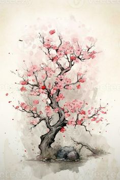 Generative AI, Beautiful japanese sakura tree, watercolor painting, vintage asian poster Asian Art Painting, Sakura Watercolor Painting, Sakura Tree Drawing, Japanese Tree Art, Japanese Art Drawing, Japanese Sakura Art, Japanese Watercolor Paintings, Sakura Tree Painting, Japanese Watercolor Art