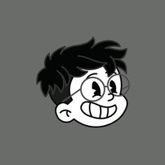 the face of a boy with glasses on his head and black hair is shown in this cartoon