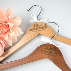 Engraved personalised wooden wedding coat hangers Bridal Gown Hanger, Birthday Shot Glasses, Engraved Wine Glasses, Wedding Glassware, Custom Hangers, Wedding Reception Seating, Dress Straps, Silky Terrier