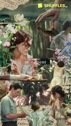 a collage of people and flowers with words above them that read, the arrangement