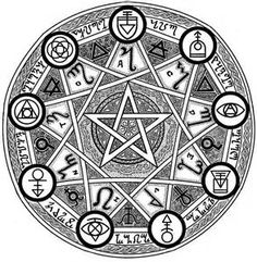 a pentagramus wheel with all the symbols in it