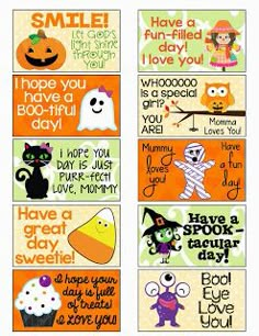 four halloween cards with different sayings on them