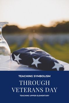 the cover of teaching symbolism through veterans day, featuring an american flag and a vase