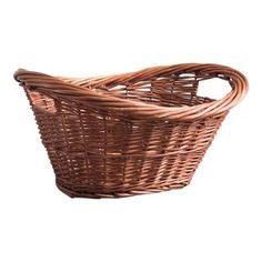 a brown wicker basket on a white background