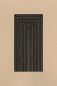 an abstract black and white painting with vertical lines in the center on a beige background