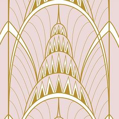 an art deco style wallpaper design in gold and pink with white lines on it