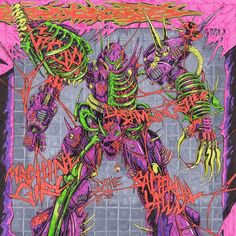 a drawing of an alien with green and purple paint splattered on it's face