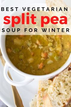 a white plate topped with soup and bread