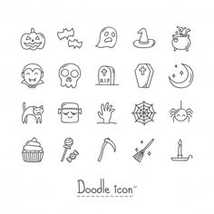 the doodle icon set includes halloween related items