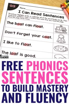 the free phonics sentence worksheet for kids to practice reading and fluncy