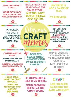 a poster with different types of crafting words and phrases on the front, including instructions for