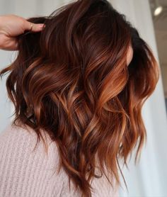 Hair Color Red With Highlights, Fall Hair 2023 Red, Brunette Reddish Hair, Brunette Fall Hair 2023 Red, Natural Red Hair For Brunettes, Hair Color For 2023 Spring, Cowboy Copper Hair Fall, Bayalage Copper Brown, Dark Brown Hair Balayage Cooper