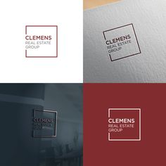 the logo for clemens real estate group is shown in three different colors and styles