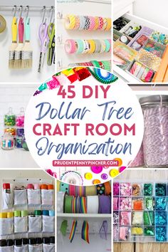 the dollar tree craft room organization system is organized with lots of supplies and items to make it