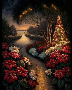 Christmas Time Is Here, Wonderful Flowers, Instagram Christmas, Fantasy Castle, Fantasy Art Landscapes, Christmas Night, Christmas Drawing, Fantasy Artist, Magic Art